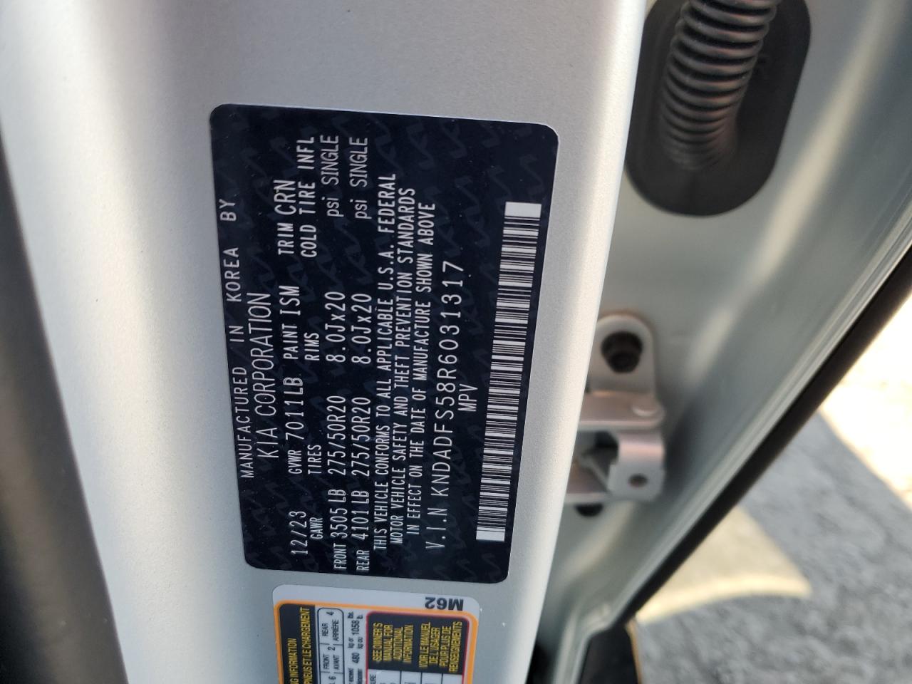 2024 KIA EV9 LAND VIN:KNDADFS58R6031317