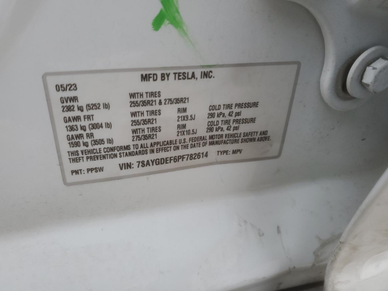 2023 TESLA MODEL Y VIN:7SAYGDEF6PF782614