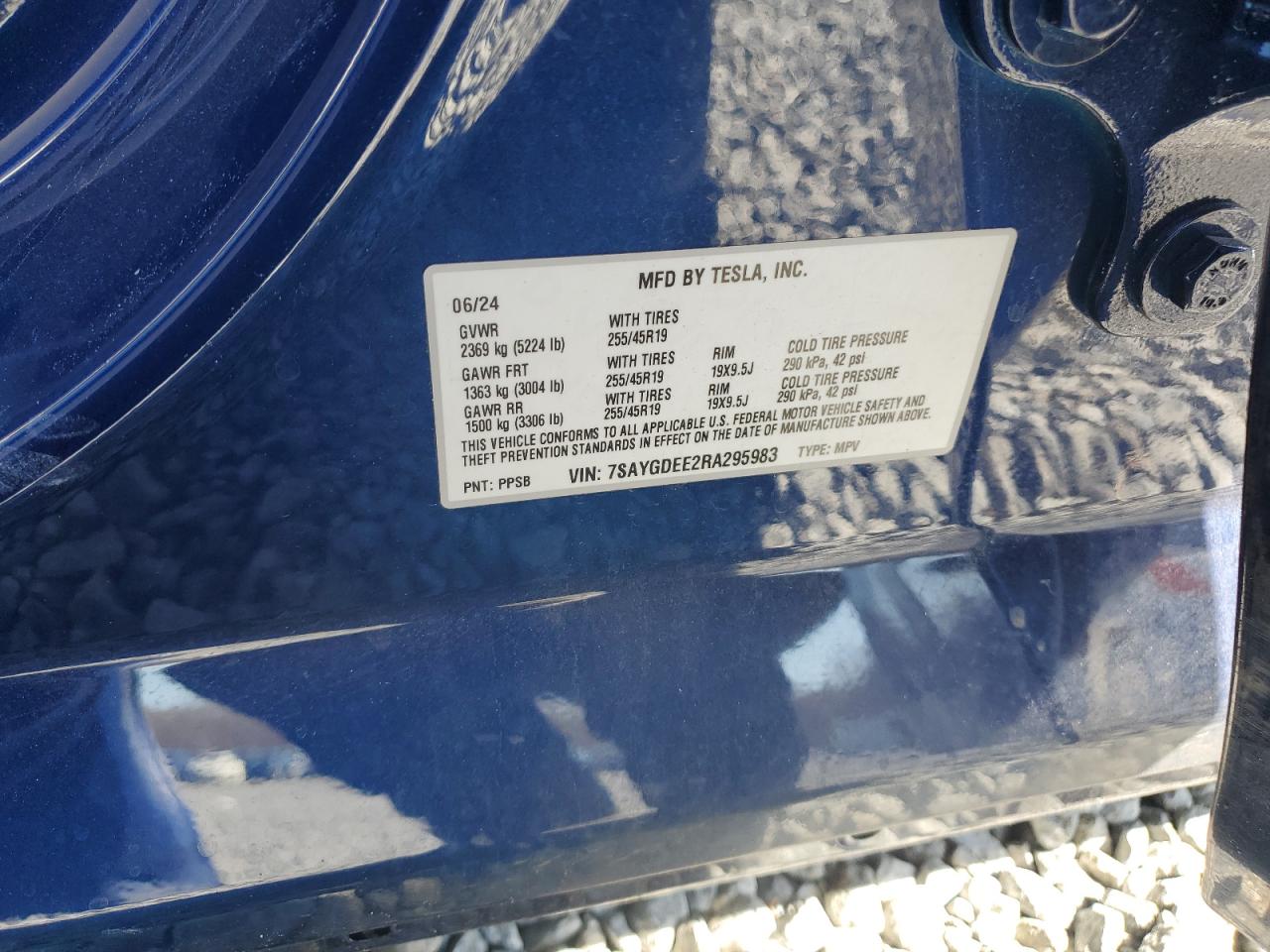 2024 TESLA MODEL Y VIN:7SAYGDEE2RA295983