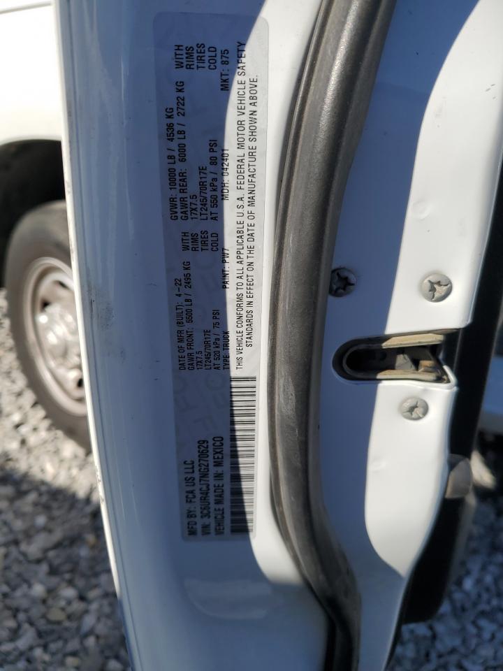 2022 RAM 2500 TRADESMAN VIN:3C6UR4CJ7NG270629