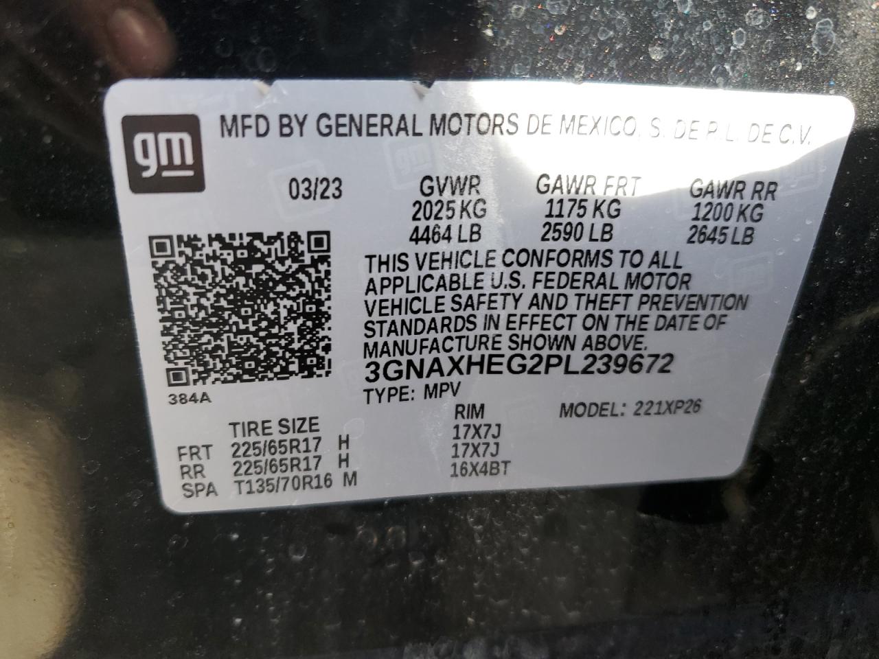 2023 CHEVROLET EQUINOX LS VIN:3GNAXHEG2PL239672