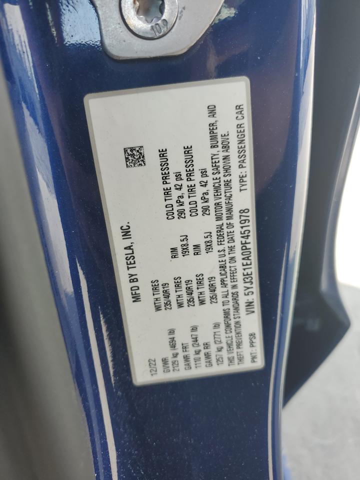 2023 TESLA MODEL 3 VIN:5YJ3E1EA0PF451978