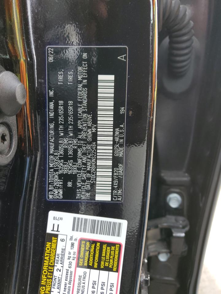 2022 TOYOTA HIGHLANDER L VIN:5TDCZRBH0NS225484