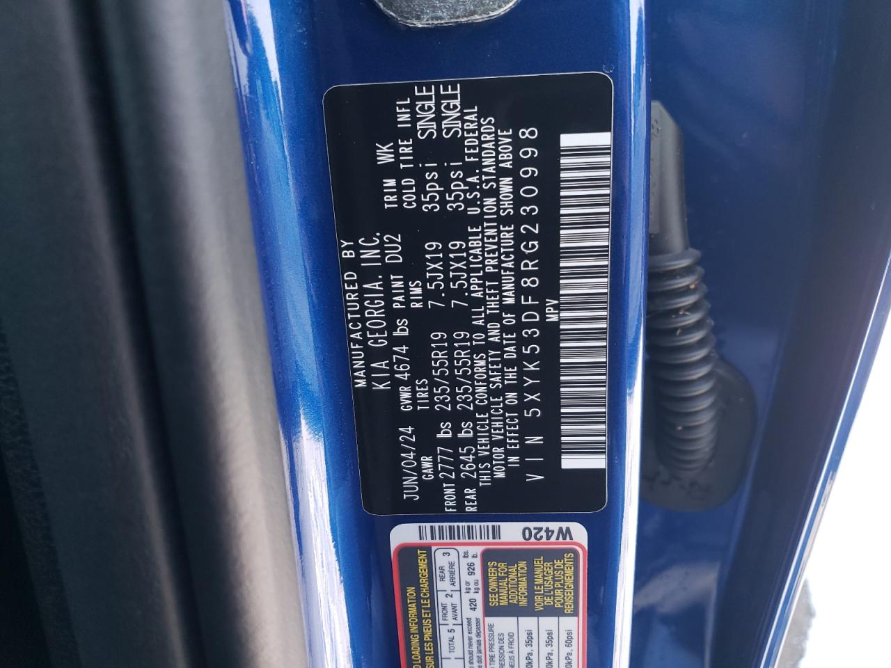 2024 KIA SPORTAGE SX PRESTIGE VIN:5XYK53DF8RG230998