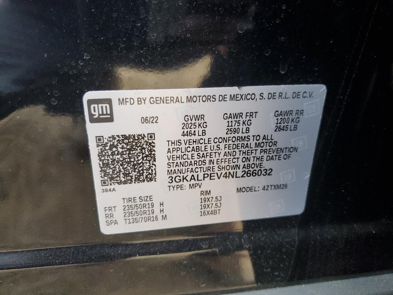 2022 GMC TERRAIN SLT VIN:3GKALPEV4NL266032