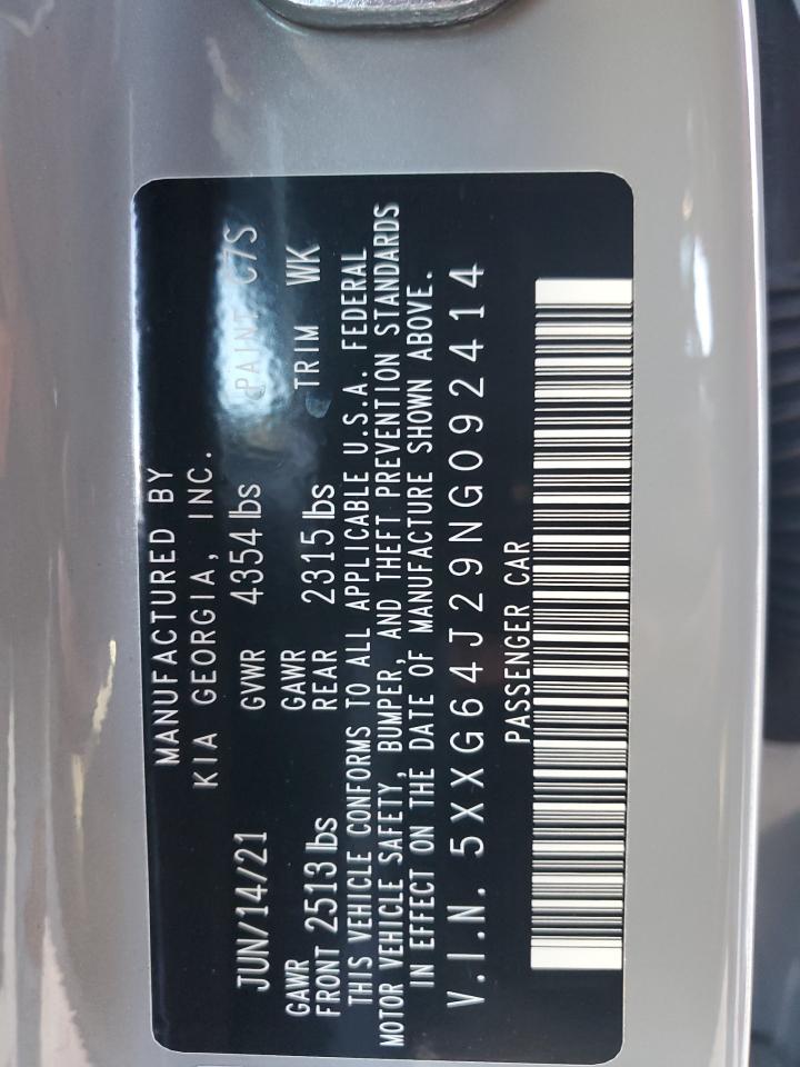 2022 KIA K5 GT LINE VIN:5XXG64J29NG092414