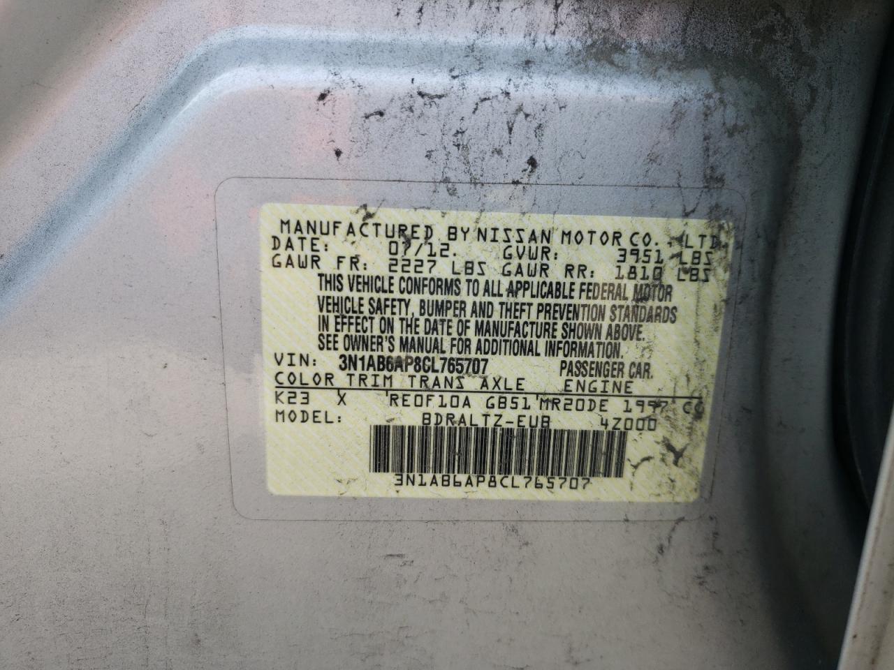 2022 NISSAN SENTRA 2.0 VIN:3N1AB6AP8CL765707