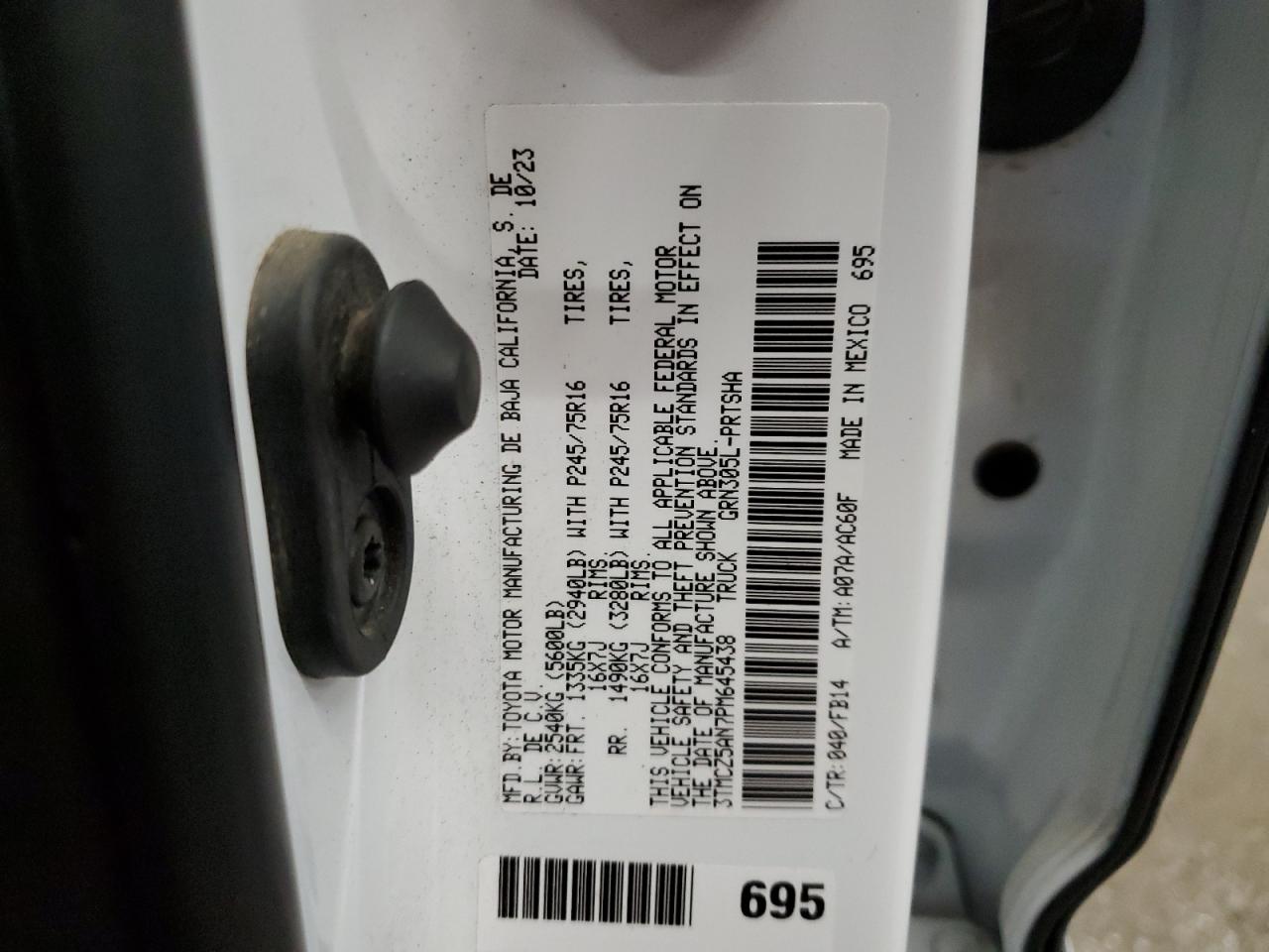 2023 TOYOTA TACOMA DOUBLE CAB VIN:3TMCZ5AN7PM645438