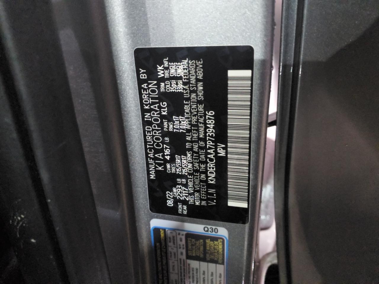 2023 KIA SELTOS EX VIN:KNDERCAA7P7394876