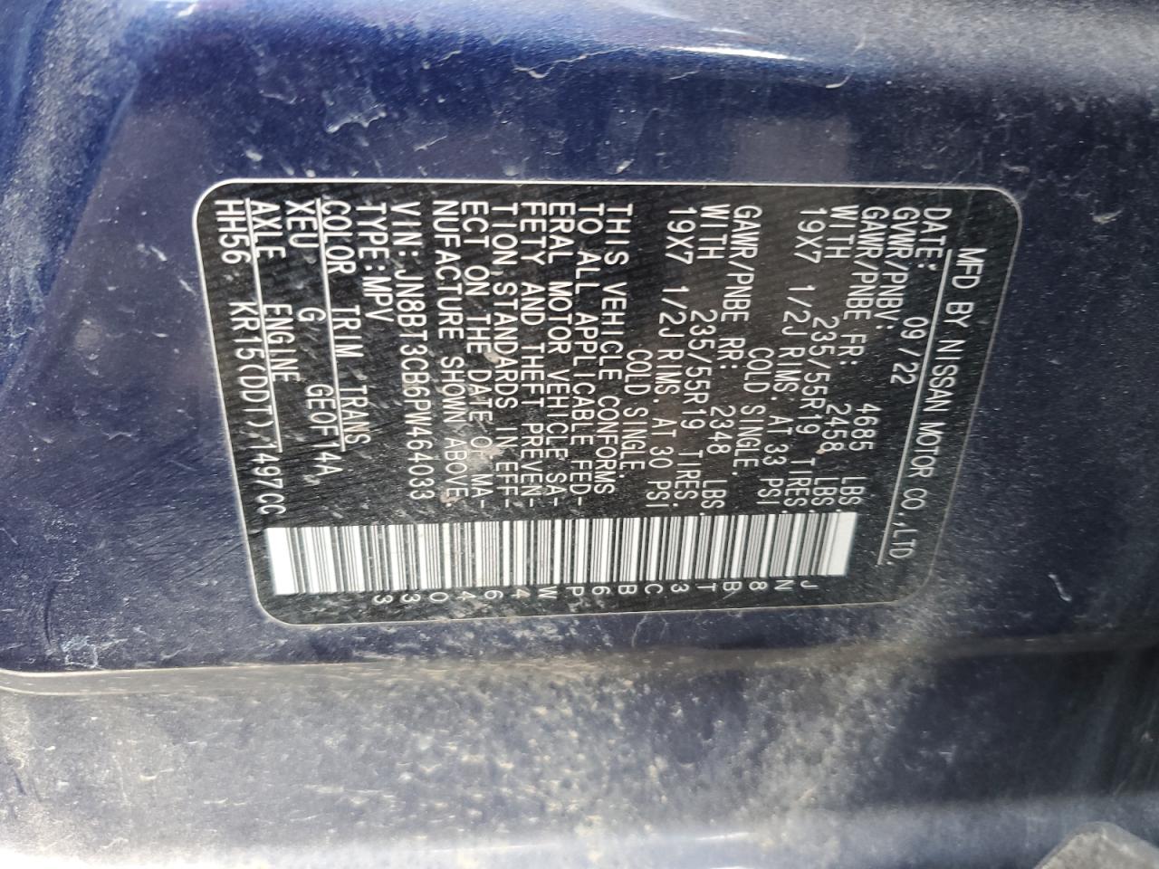 2023 NISSAN ROGUE SL VIN:JN8BT3CB6PW464033
