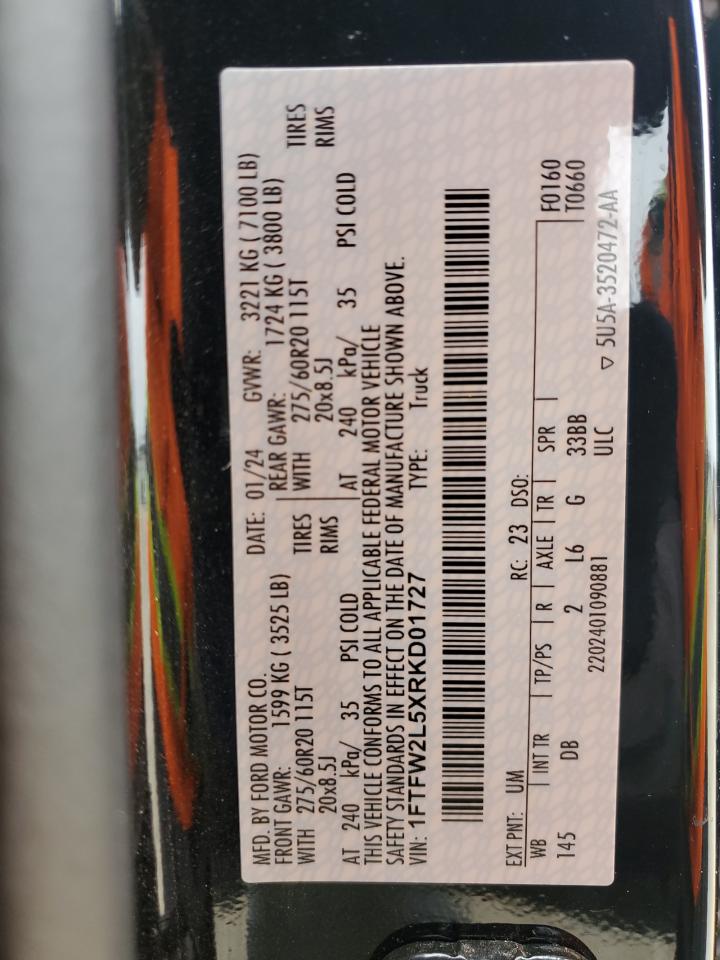2024 FORD F150 STX VIN:1FTFW2L5XRKD01727