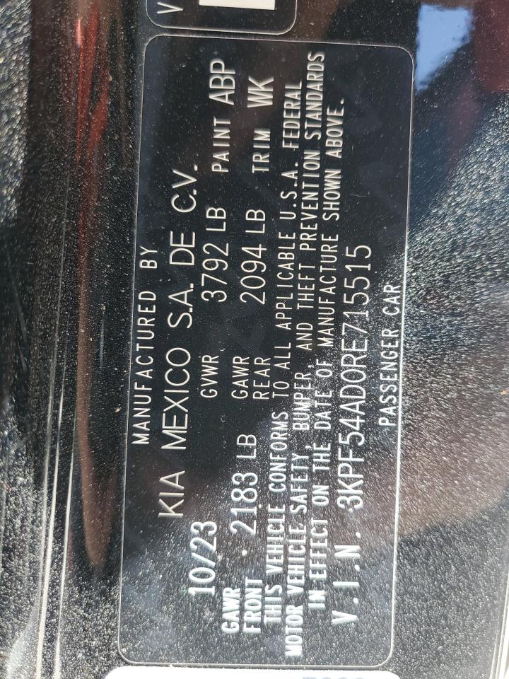 2024 KIA FORTE GT LINE VIN:3KPF54AD0RE715515