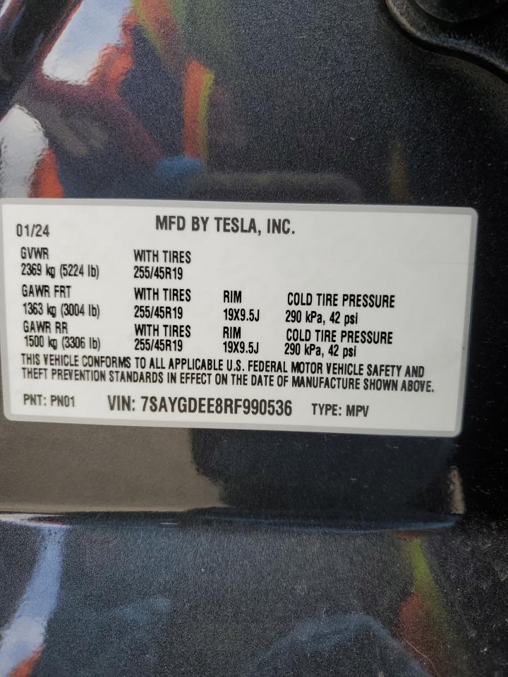 2024 TESLA MODEL Y VIN:7SAYGDEE8RF990536