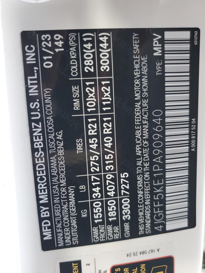 2023 MERCEDES-BENZ GLS 450 4MATIC VIN:4JGFF5KE1PA909640