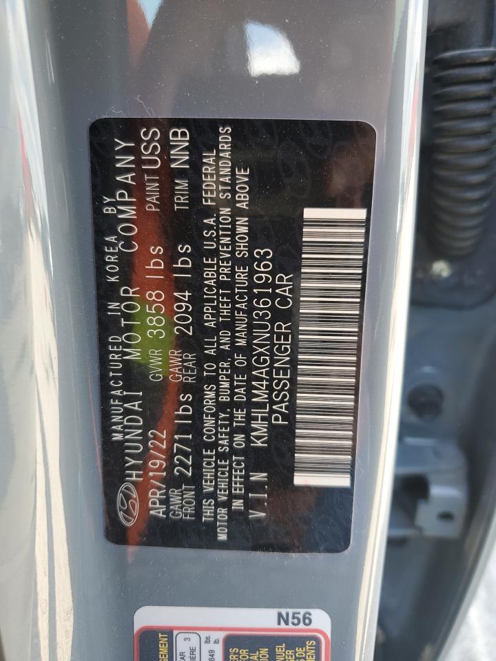 2022 HYUNDAI ELANTRA SEL VIN:KMHLM4AGXNU361963