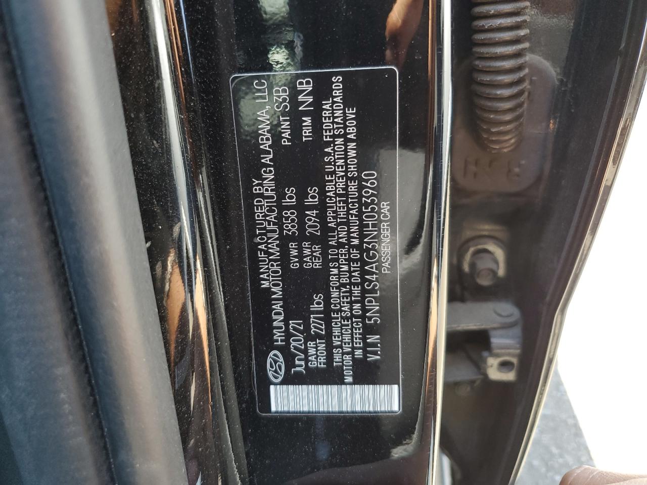 2022 HYUNDAI ELANTRA SEL VIN:5NPLS4AG3NH053960