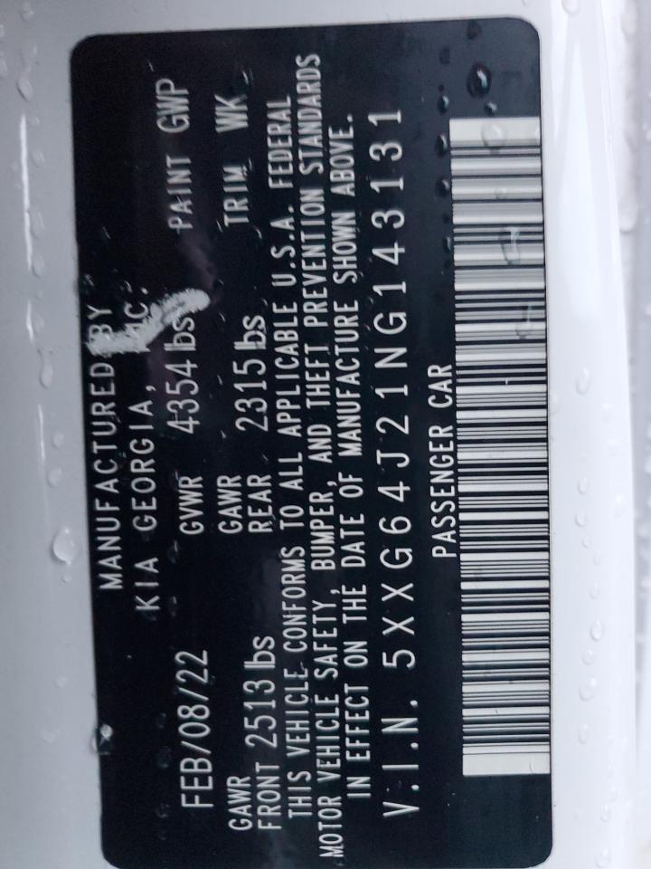 2022 KIA K5 GT LINE VIN:5XXG64J21NG143131