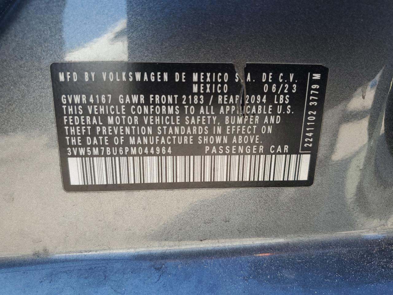 2023 VOLKSWAGEN JETTA S VIN:3VW5M7BU6PM044964