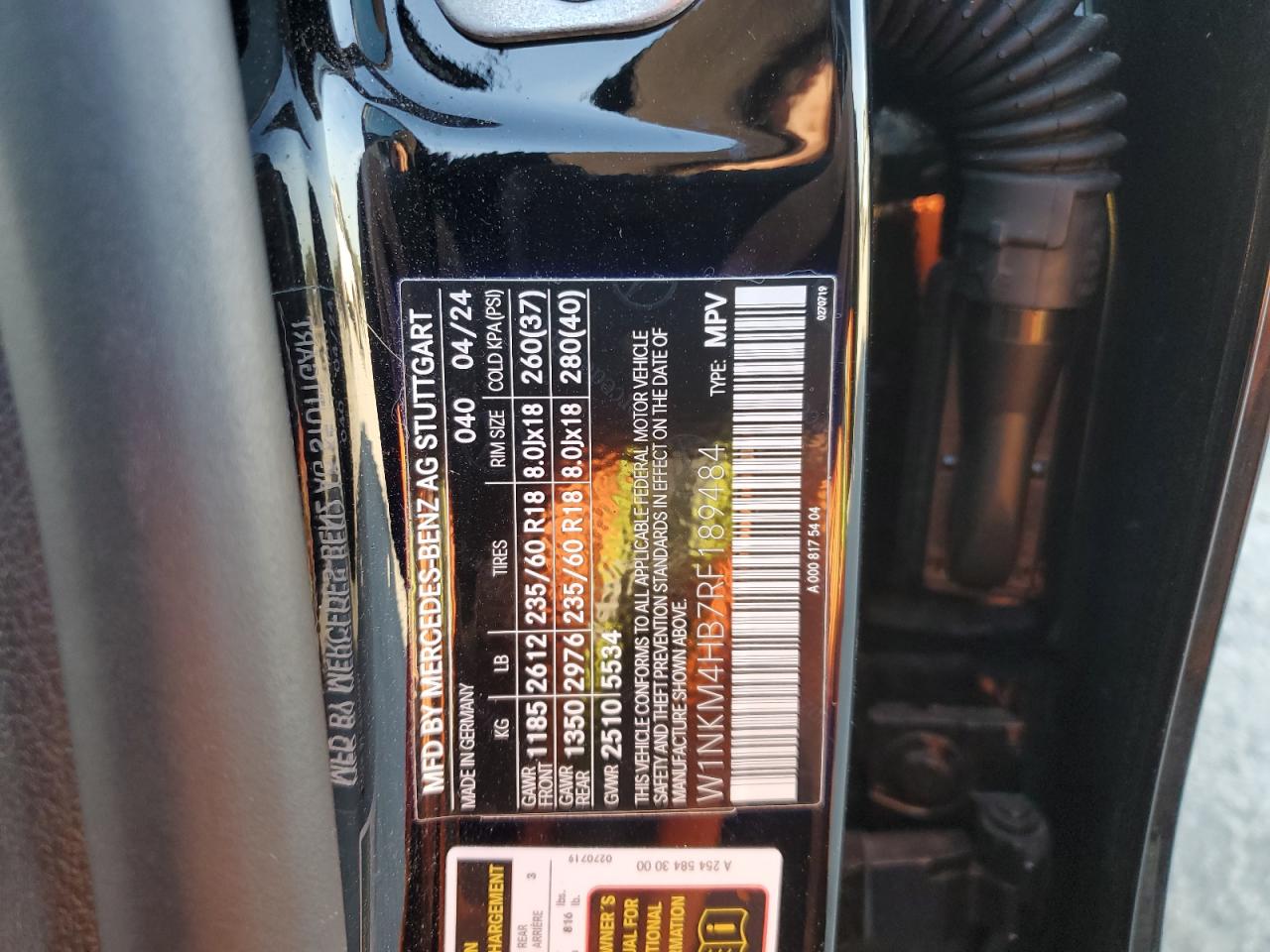 2024 MERCEDES-BENZ GLC 300 4MATIC VIN:W1NKM4HB7RF189484