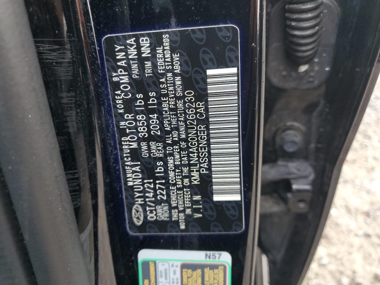 2022 HYUNDAI ELANTRA SEL VIN:KMHLN4AG0NU266230