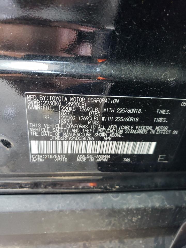 2022 TOYOTA RAV4 XLE PREMIUM VIN:JTMB6RFV2ND058786