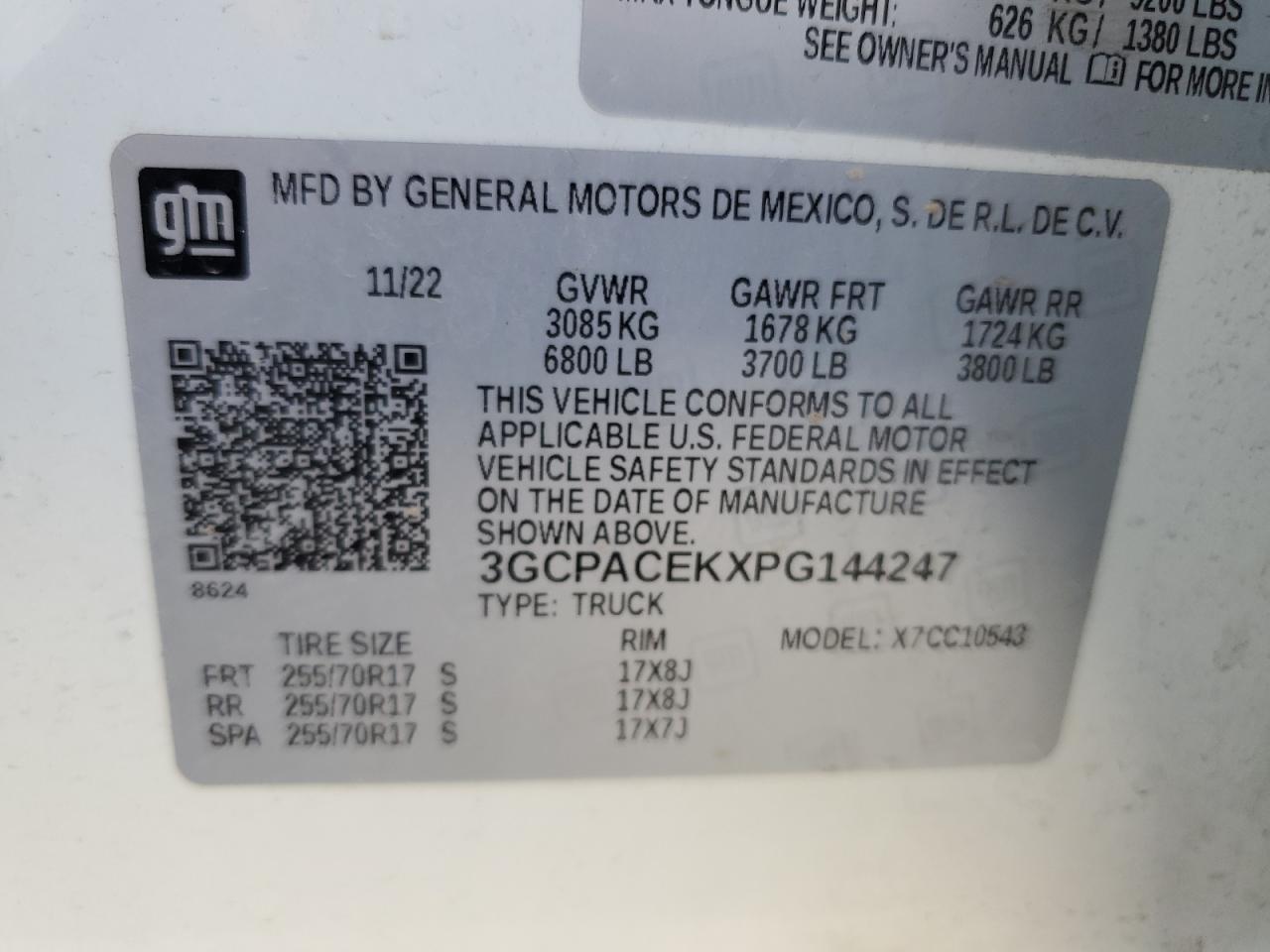 2023 CHEVROLET SILVERADO C1500 LT VIN:3GCPACEKXPG144247