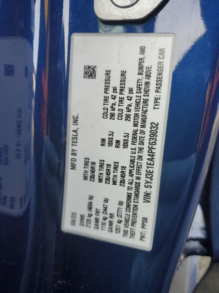 2023 TESLA MODEL 3 VIN:5YJ3E1EA4PF639032