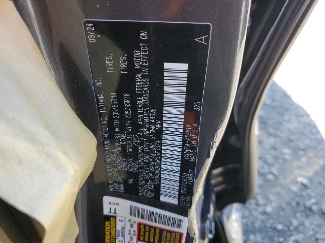 2024 TOYOTA HIGHLANDER LE VIN:5TDKDRBH0RS573074