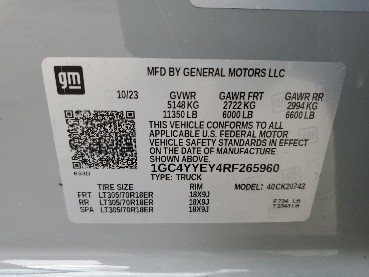 2024 CHEVROLET SILVERADO K2500 ZR2 VIN:1GC4YYEY4RF265960