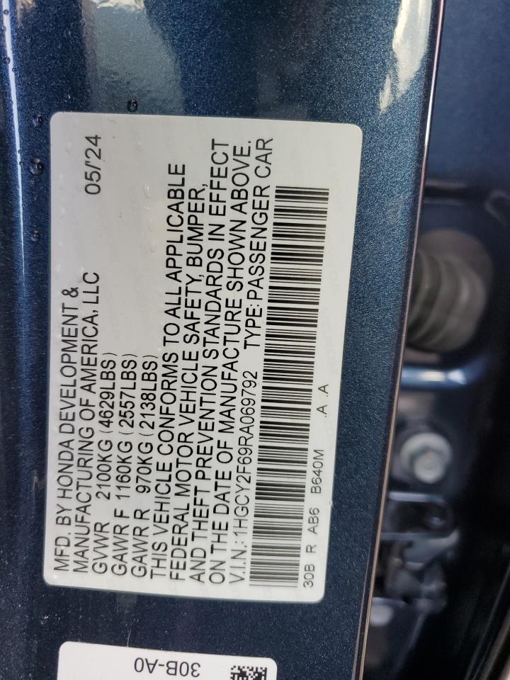 2024 HONDA ACCORD HYBRID EXL VIN:1HGCY2F69RA069792