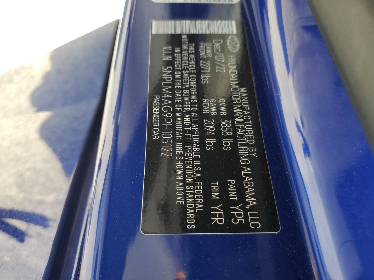 2023 HYUNDAI ELANTRA SEL VIN:5NPLM4AG9PH105122