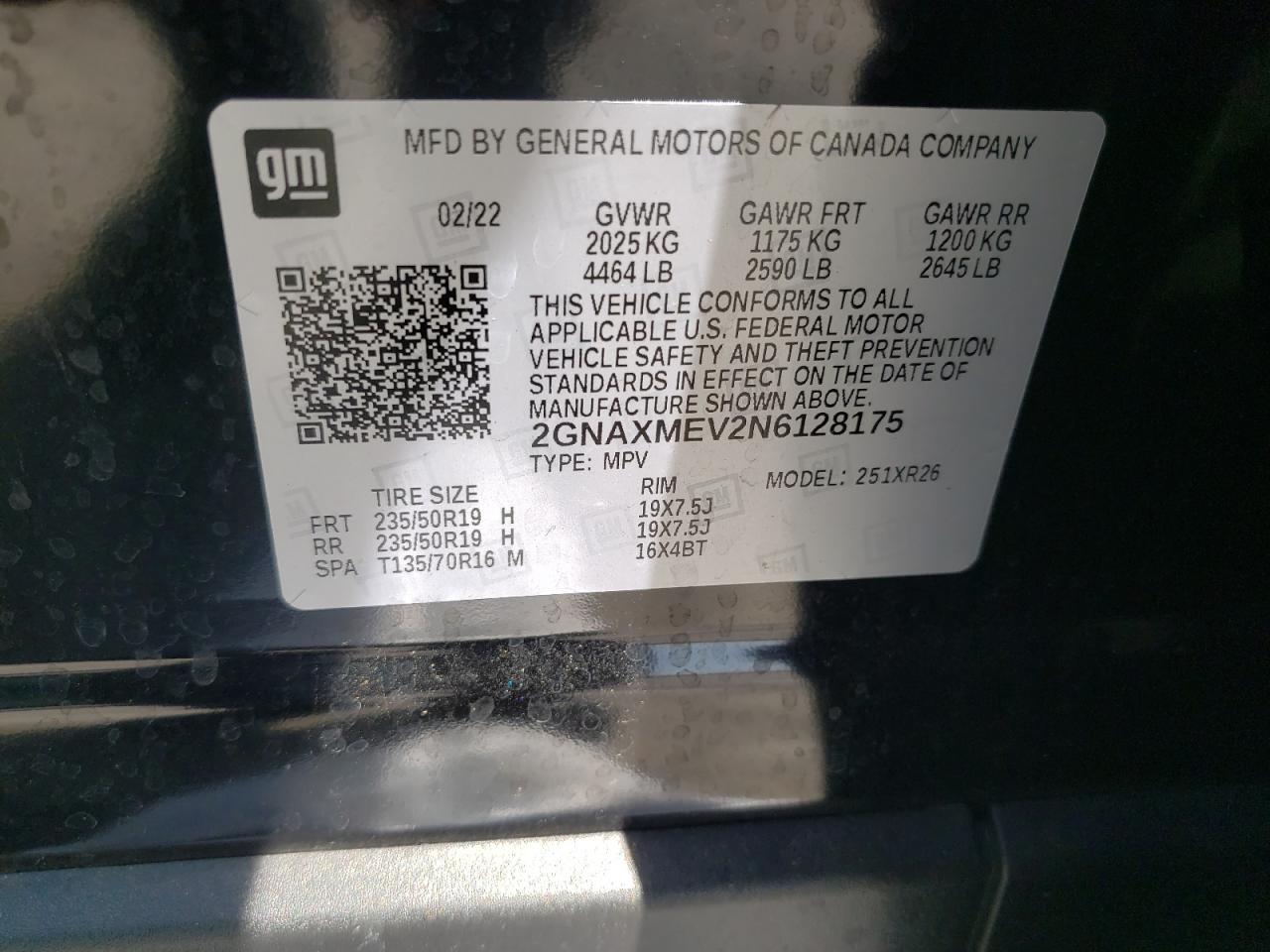 2022 CHEVROLET EQUINOX RS VIN:2GNAXMEV2N6128175