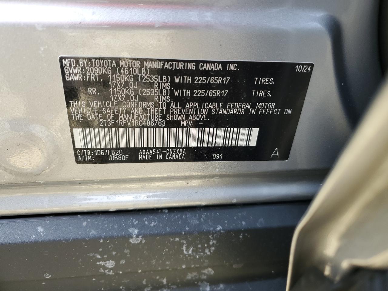 2024 TOYOTA RAV4 LE VIN:2T3F1RFV1RC486763