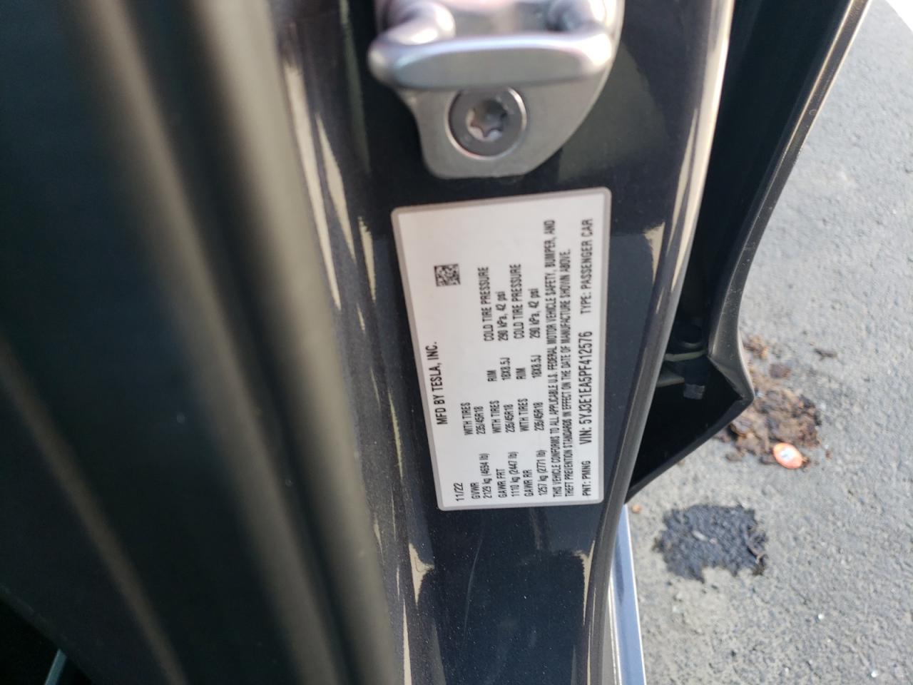 2023 TESLA MODEL 3 VIN:5YJ3E1EA5PF412576