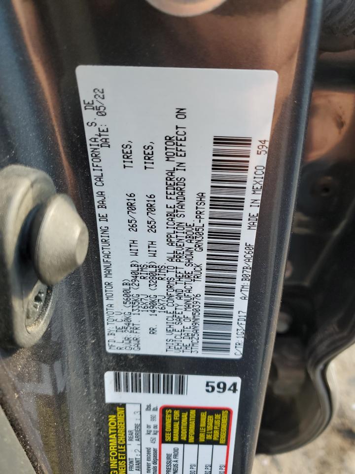 2022 TOYOTA TACOMA DOUBLE CAB VIN:3TMCZ5AN9NM503976