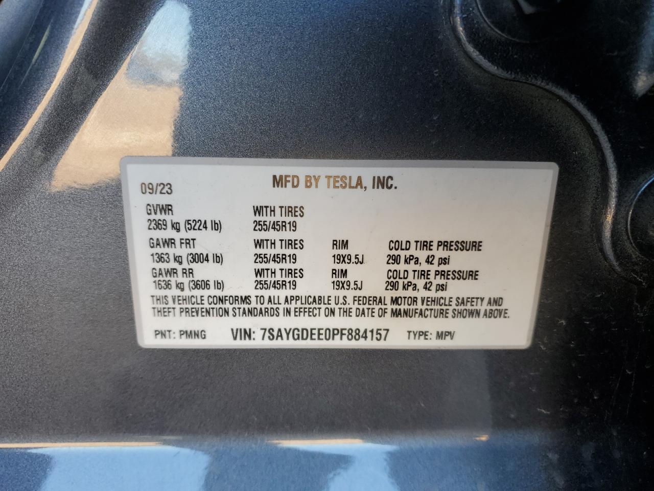 2023 TESLA MODEL Y VIN:7SAYGDEE0PF884157