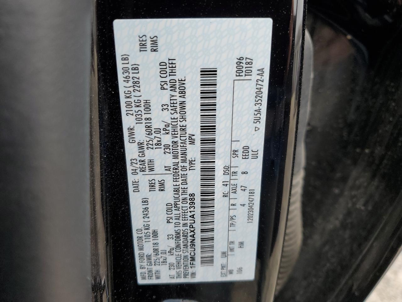 2023 FORD ESCAPE ST LINE PLUS VIN:1FMCU9NAXPUA13988