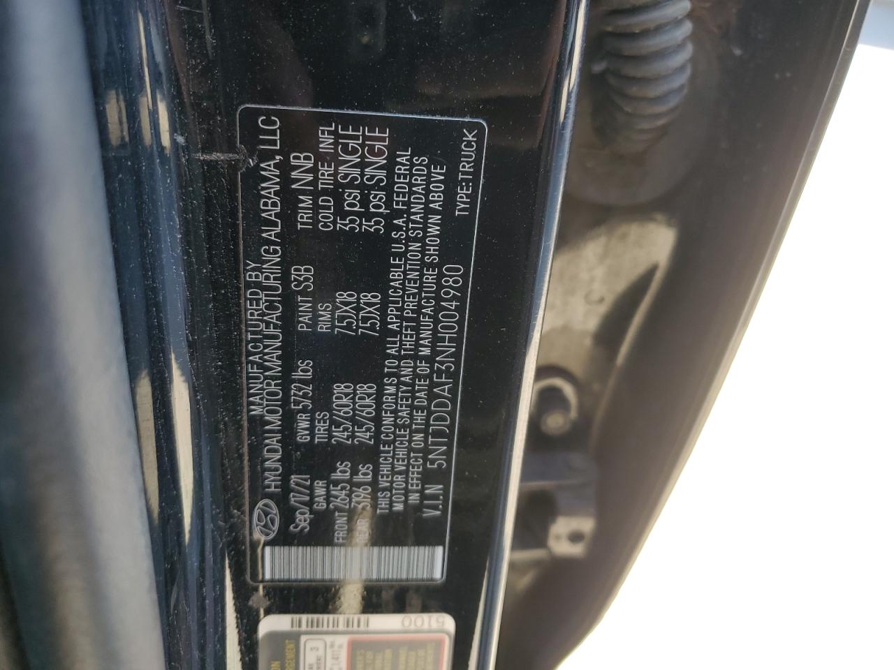 2022 HYUNDAI SANTA CRUZ SEL PREMIUM VIN:5NTJDDAF3NH004980