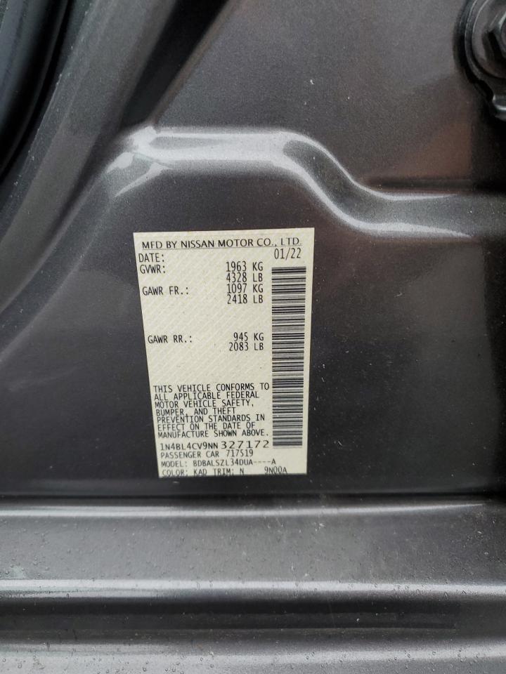 2022 NISSAN ALTIMA SR VIN:1N4BL4CV9NN327172
