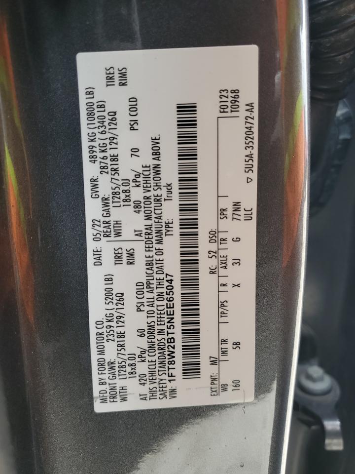 2022 FORD F250 SUPER DUTY VIN:1FT8W2BT5NEE65047