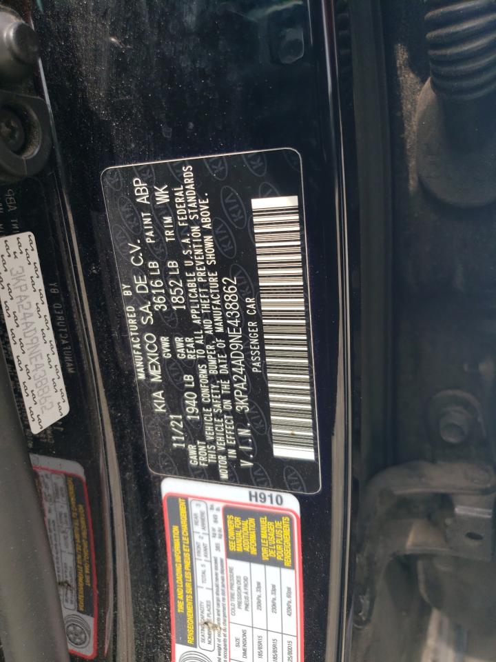 2022 KIA RIO LX VIN:3KPA24AD9NE438862