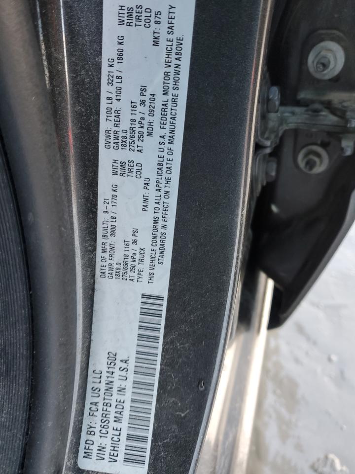 2022 RAM 1500 BIG HORN/LONE STAR VIN:1C6SRFBT0NN141502