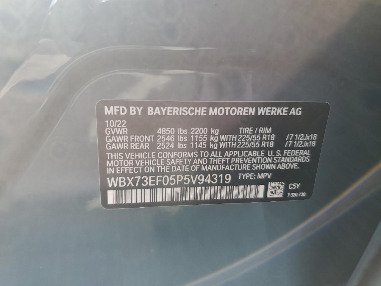 2023 BMW X1 XDRIVE28I VIN:WBX73EF05P5V94319