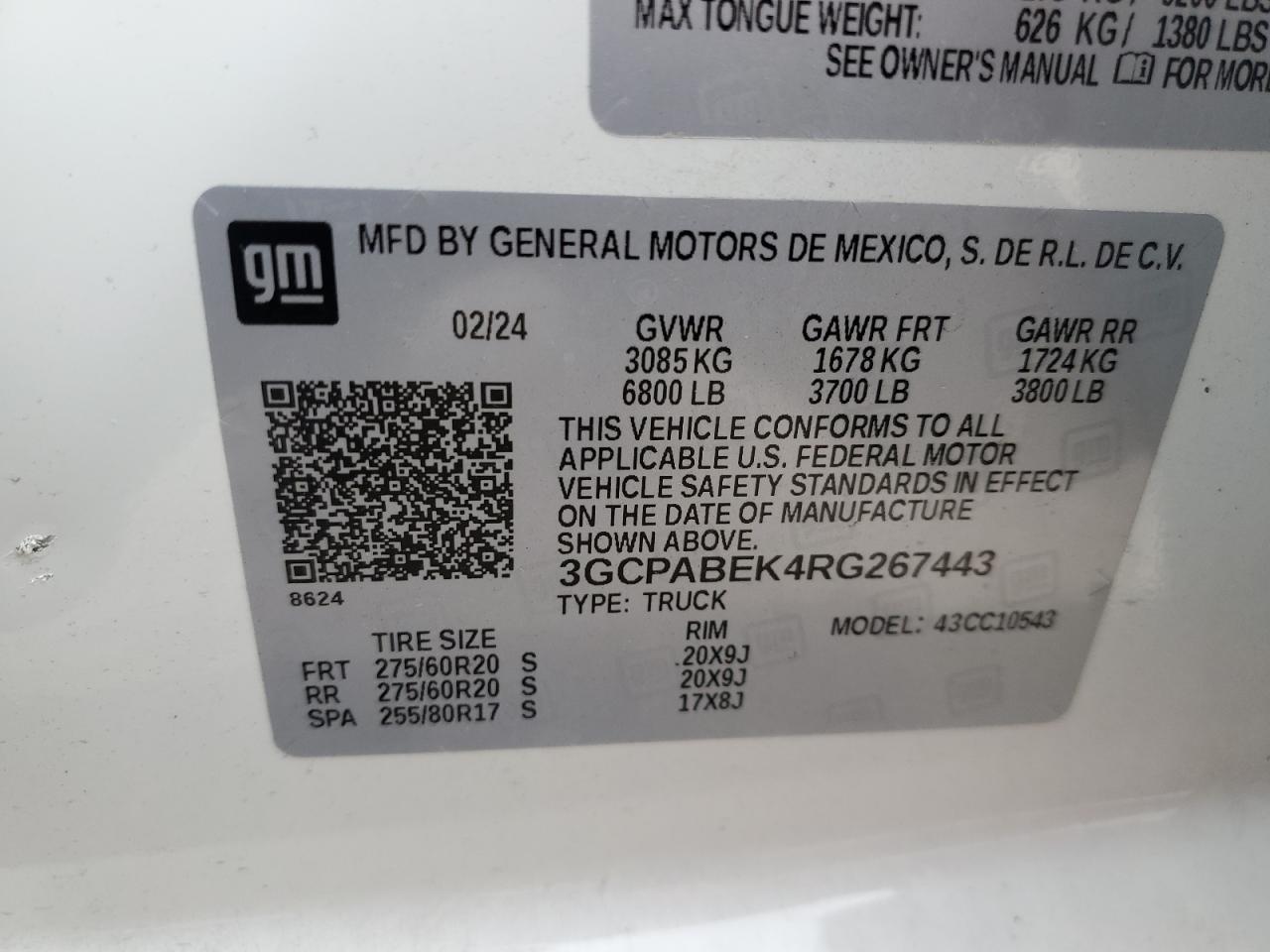 2024 CHEVROLET SILVERADO C1500 CUSTOM VIN:3GCPABEK4RG267443