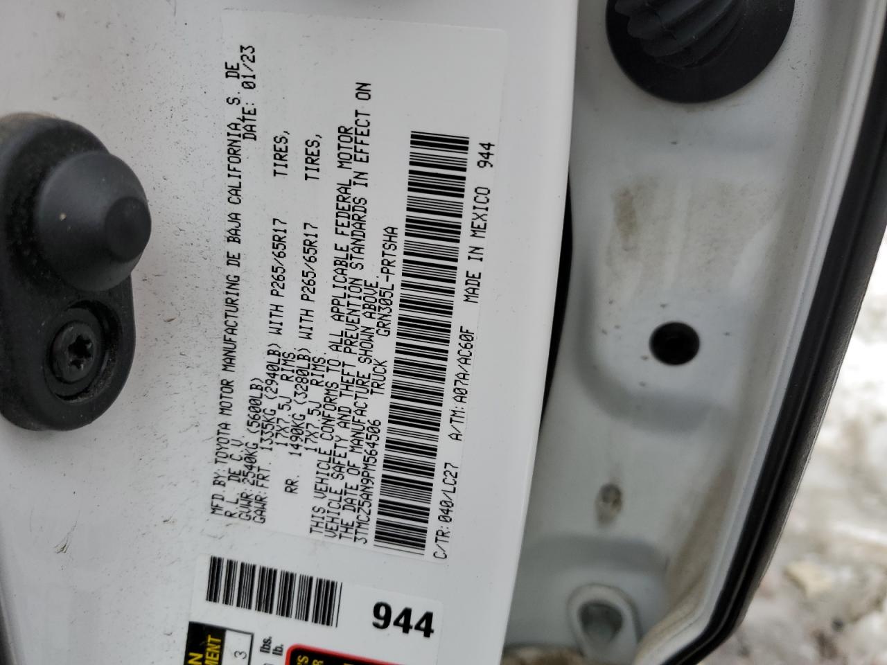 2023 TOYOTA TACOMA DOUBLE CAB VIN:3TMCZ5AN9PM564506