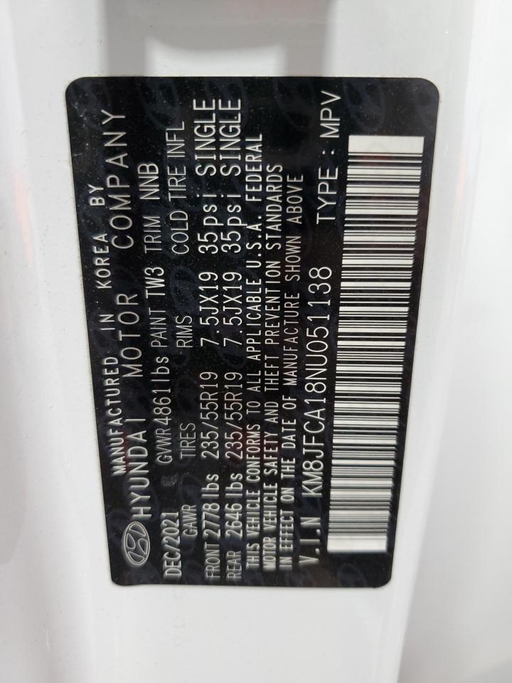 2022 HYUNDAI TUCSON SEL CONVENIENCE VIN:KM8JFCA18NU051138