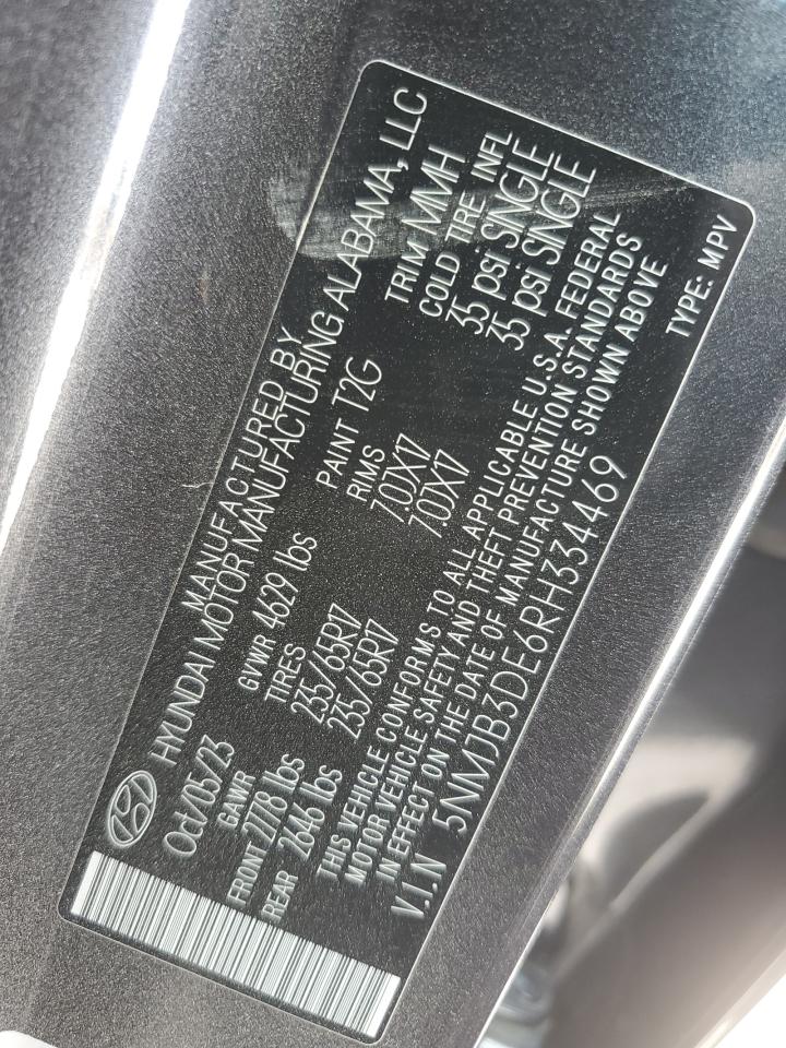 2024 HYUNDAI TUCSON SEL VIN:5NMJB3DE6RH334469