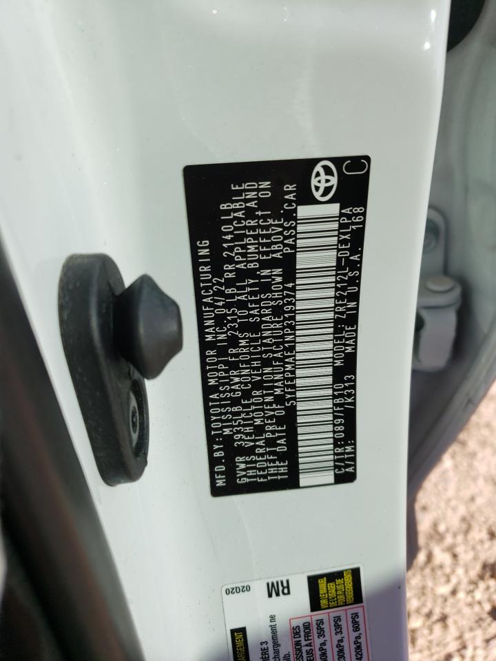 2022 TOYOTA COROLLA LE VIN:5YFEPMAE1NP319374