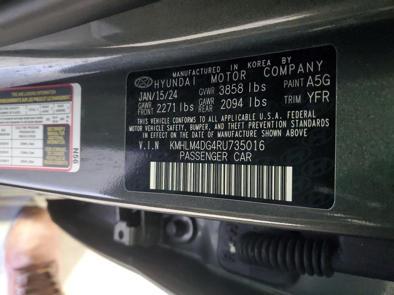 2024 HYUNDAI ELANTRA SEL VIN:KMHLM4DG4RU735016