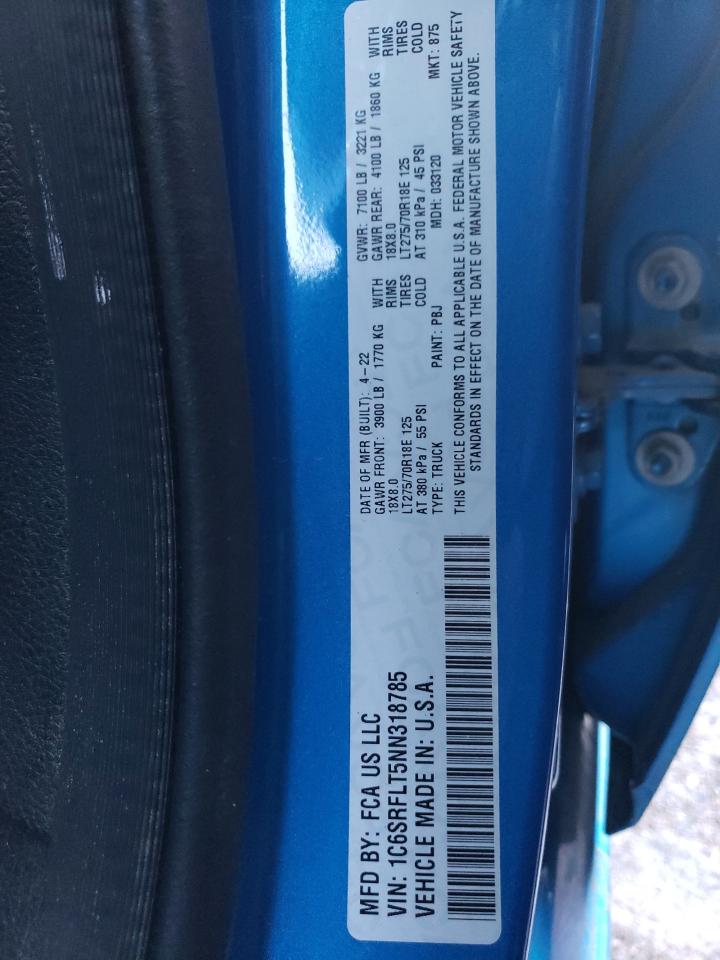 2022 RAM 1500 REBEL VIN:1C6SRFLT5NN318785